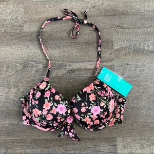 H&M Bikini Top Super Push Up Cup Black Pink Floral